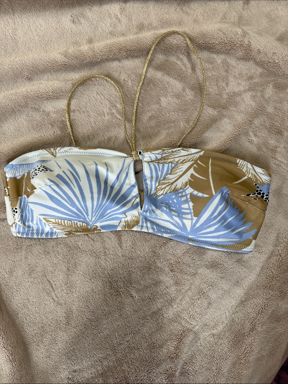 aerie Blue and Tan Tropical Bandeau One-Piece Swim Top